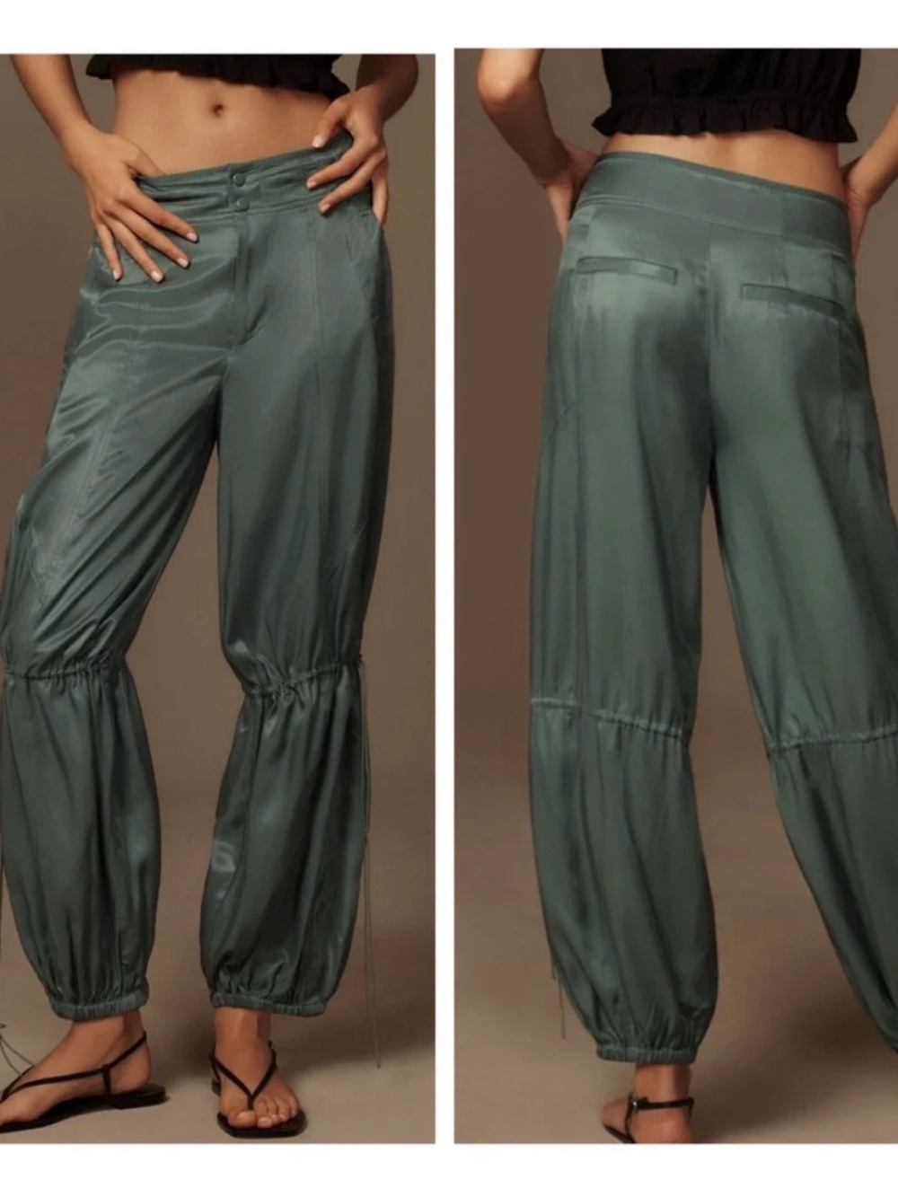 ANTHROPOLOGIE RUCHED PARACHUTE PANTS Satin Wide-Leg Pants - Picture 2 of 5